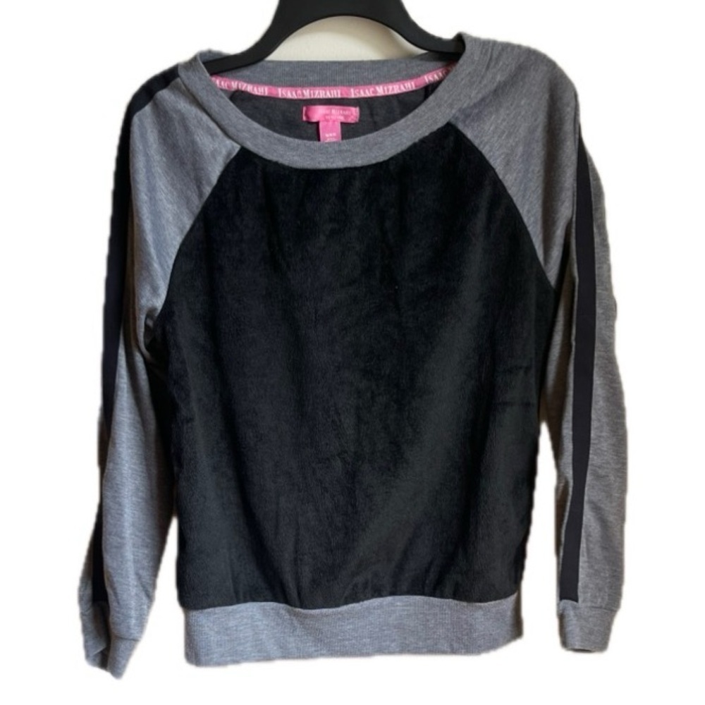 Isaac Mizrahi New York Plush Sweatshirt Mix Media Raglan Sleeve Pullover Lounge